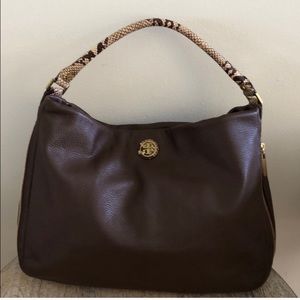 Tory Burch Leather Hobo Bag, Brown and Snakeskin